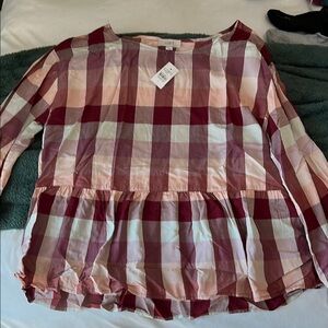 LOFT Plaid Peplum Blouse